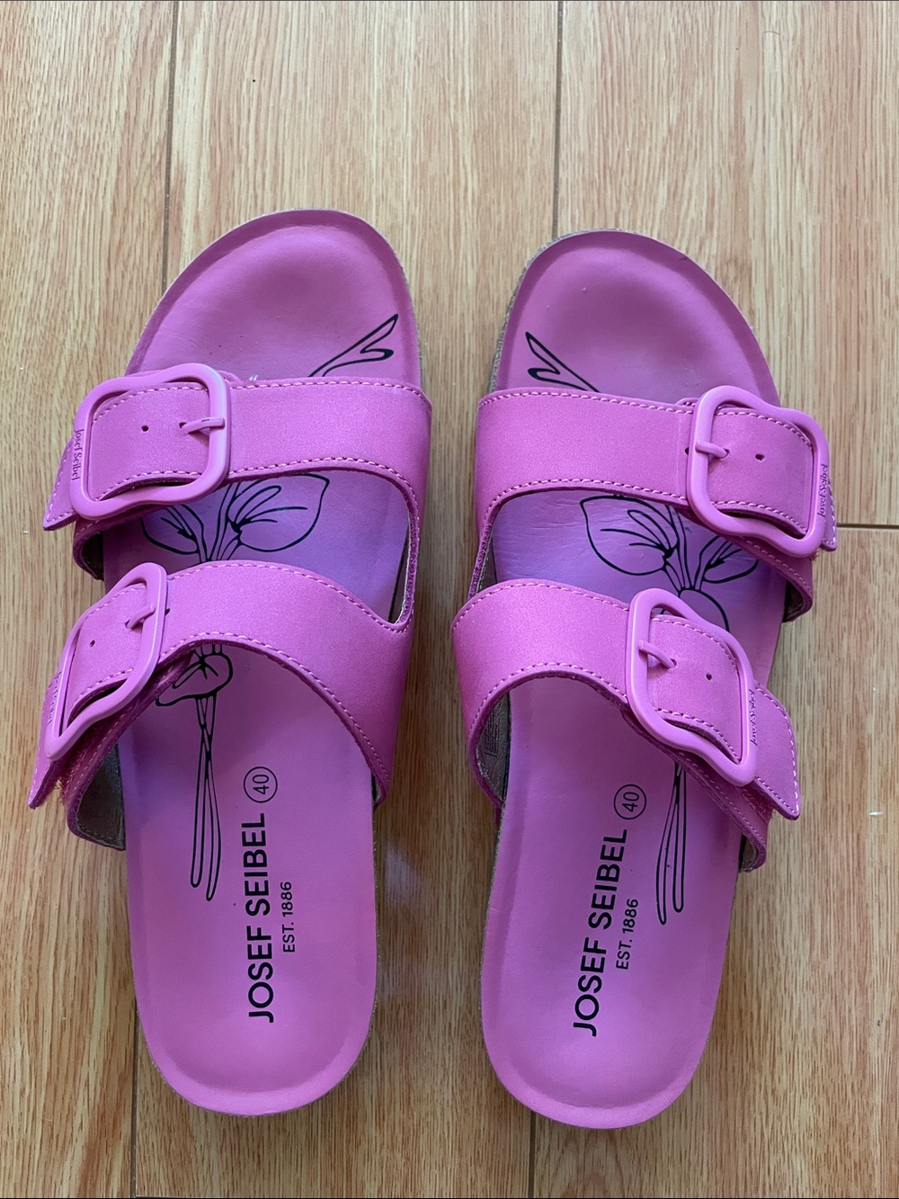 Josef Seibel Women's Bright Pink Double-Buckle Slide Sandals